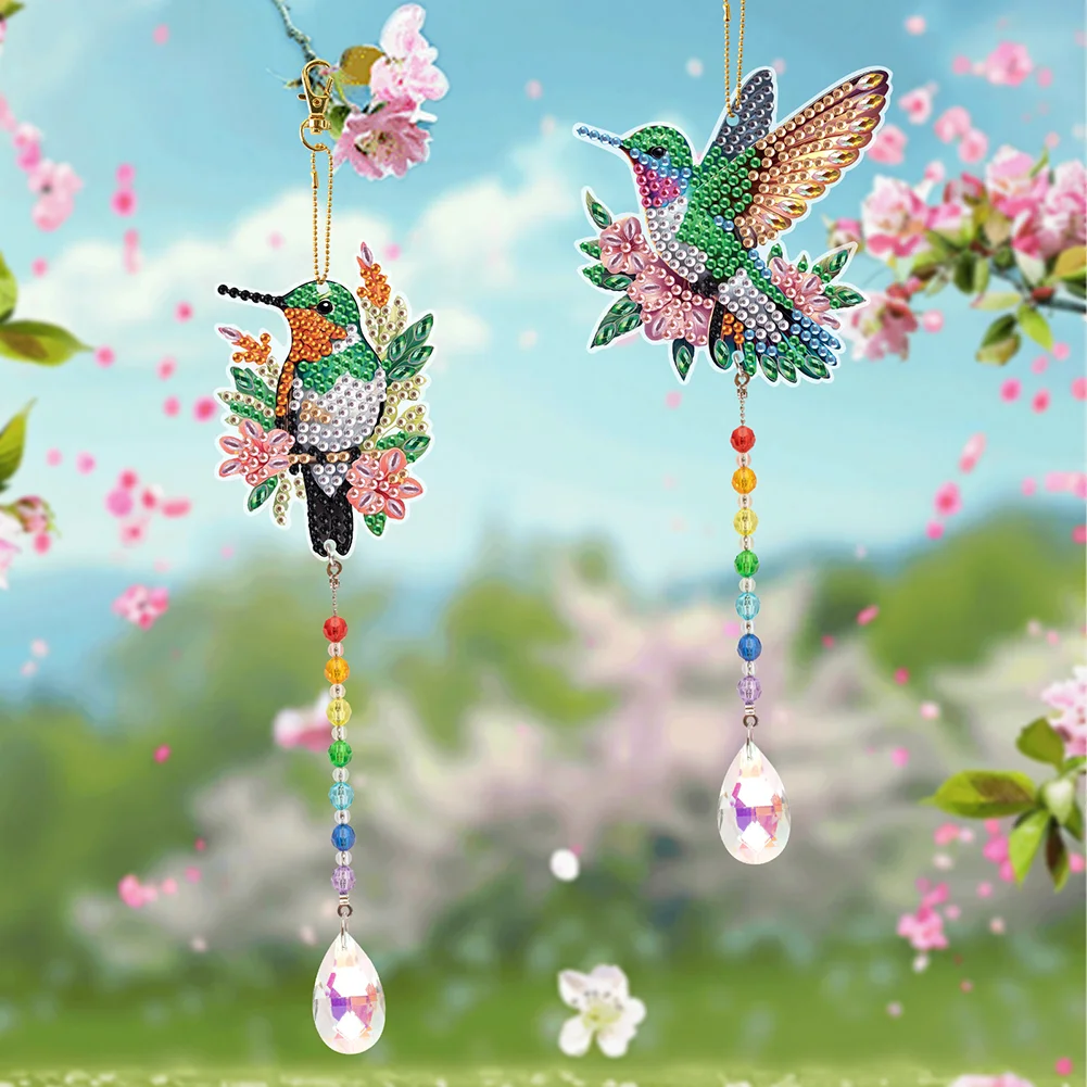 2Pcs DIY Diamond Painting Sun Catcher Crystal Painting Ornaments (Hummingbird)