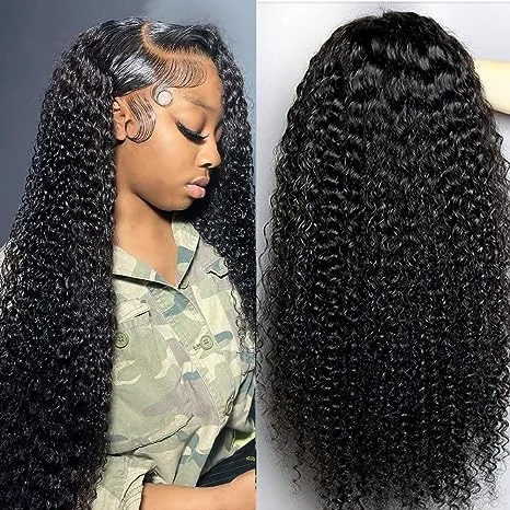 13x4 Kinky Curly Transparent Lace Frontal Wigs with Baby Hair Pre Plucked