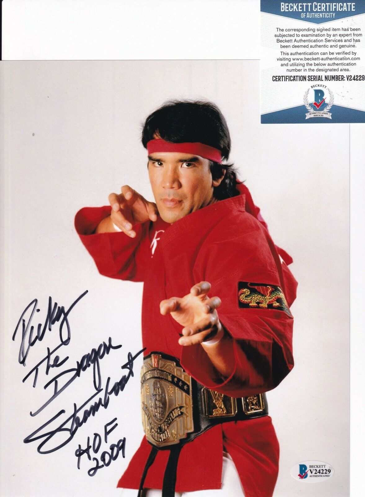 RICKY THE DRAGON* STEAMBOAT signed WRESTLING WWF 8X10 Photo Poster painting BECKETT BAS V24229