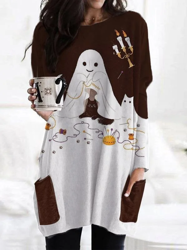 Leosoxs 2020 Autumn Winter Halloween Fashion Women's Mini Dress Casual  O Neck Long Sleeve Pocket Ladies Pumpkin Print Dresses