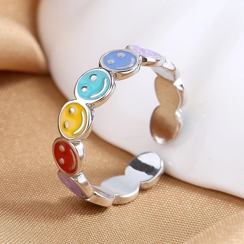 Cute Smile Face Copper Epoxy Open Ring