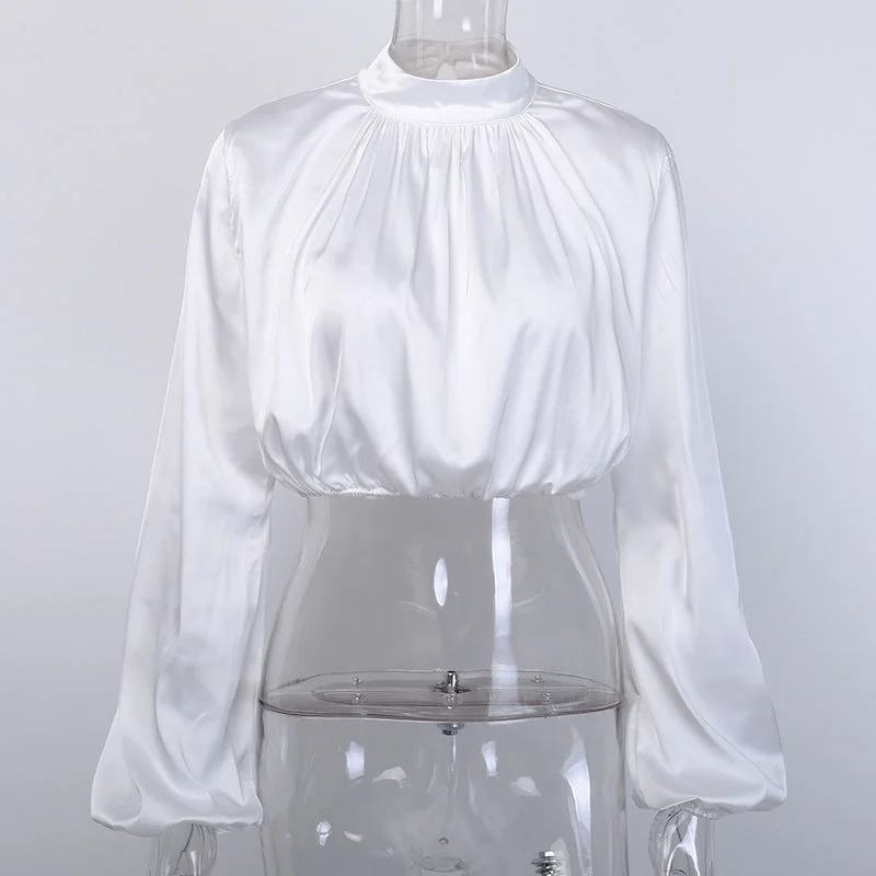 Uveng Collar Loose Slimming Solid Color Tops