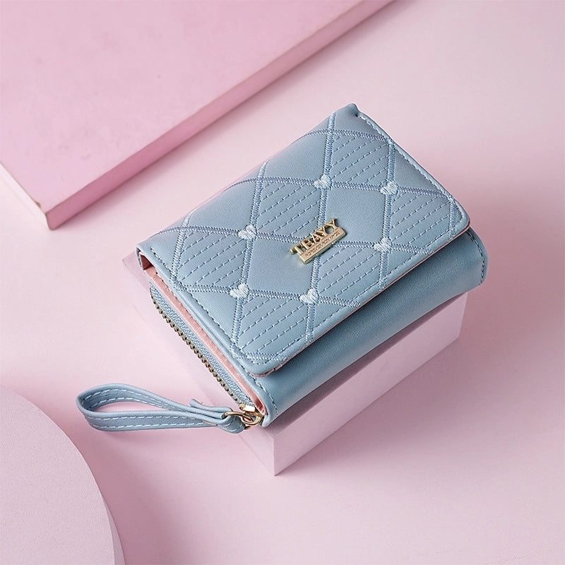 Women’s Heart Shape Solid Color Pu Leather Zipper Buckle Wallets