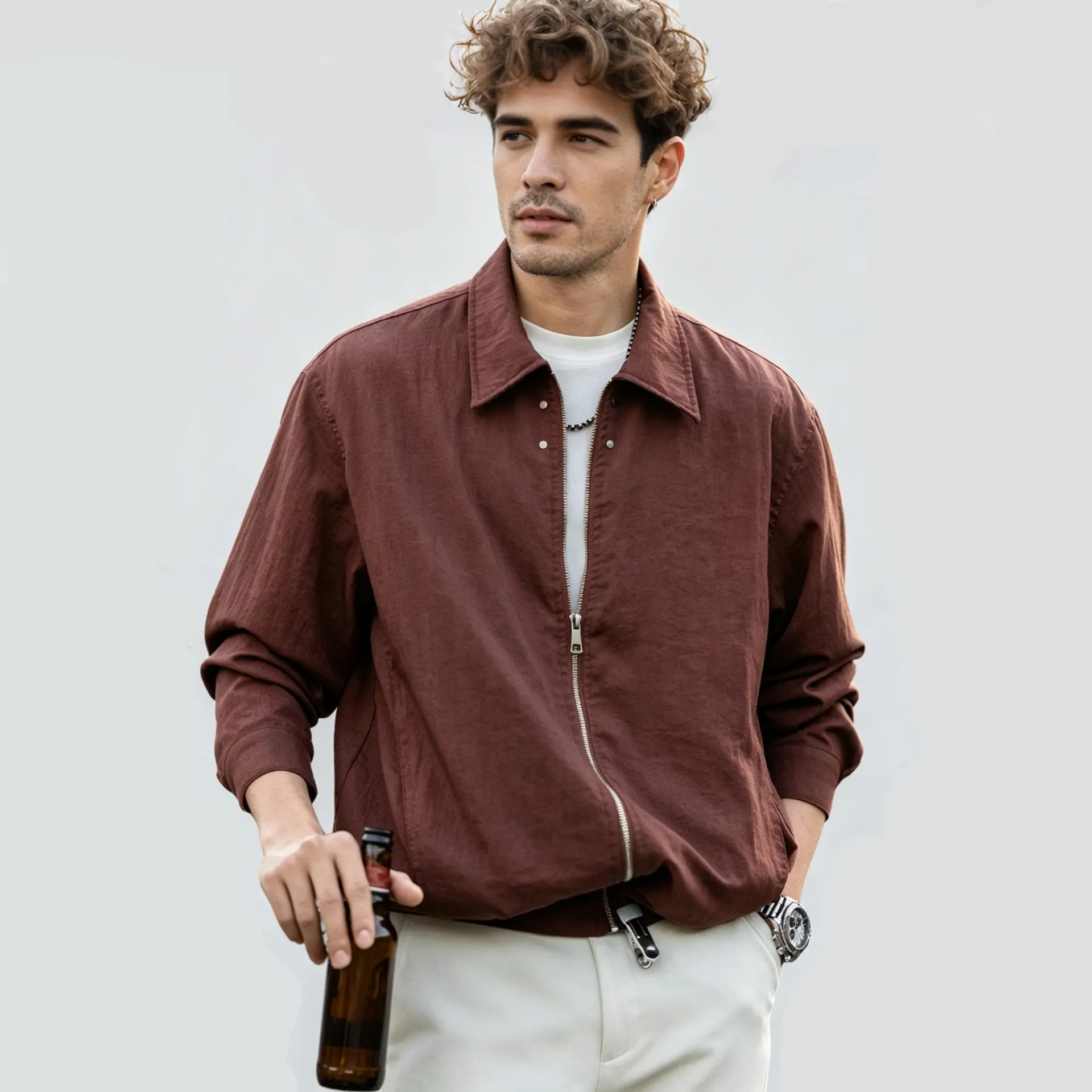 Mulberry Silk Linen Retro Men's Jacket REAL SILK LIFE