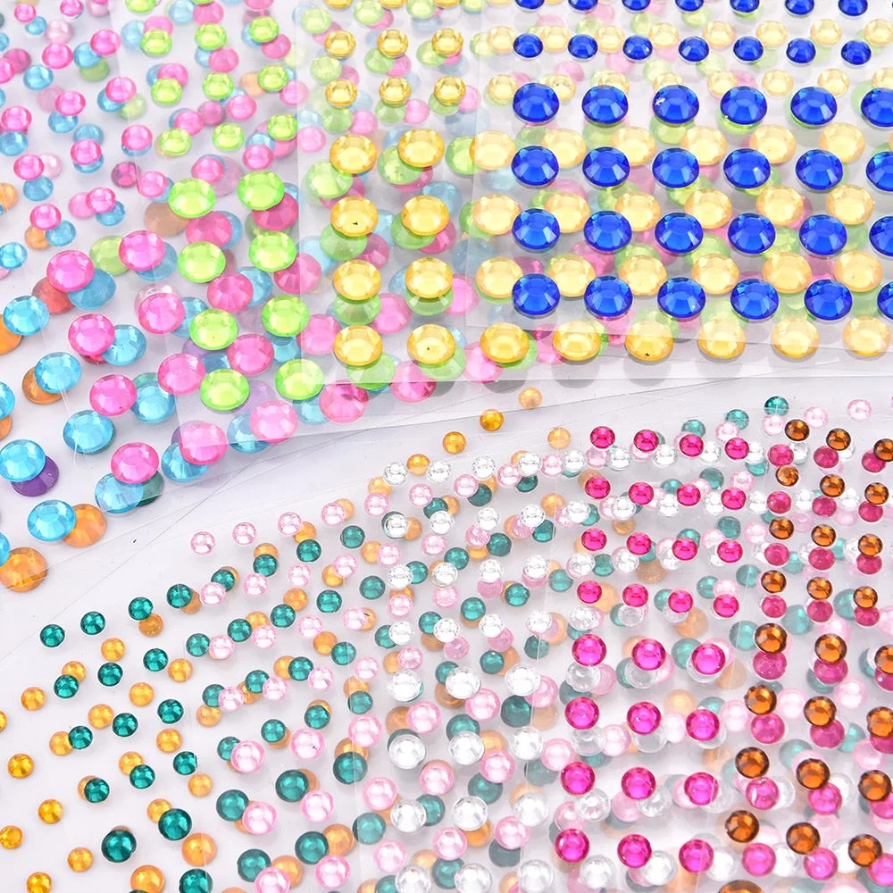 Colorful Acrylic Tattoo 3/4/5 mm DIY Decal Art Crystal Diamond Bling Rhinestone Self Adhesive Stickers for Phone Case Decoration