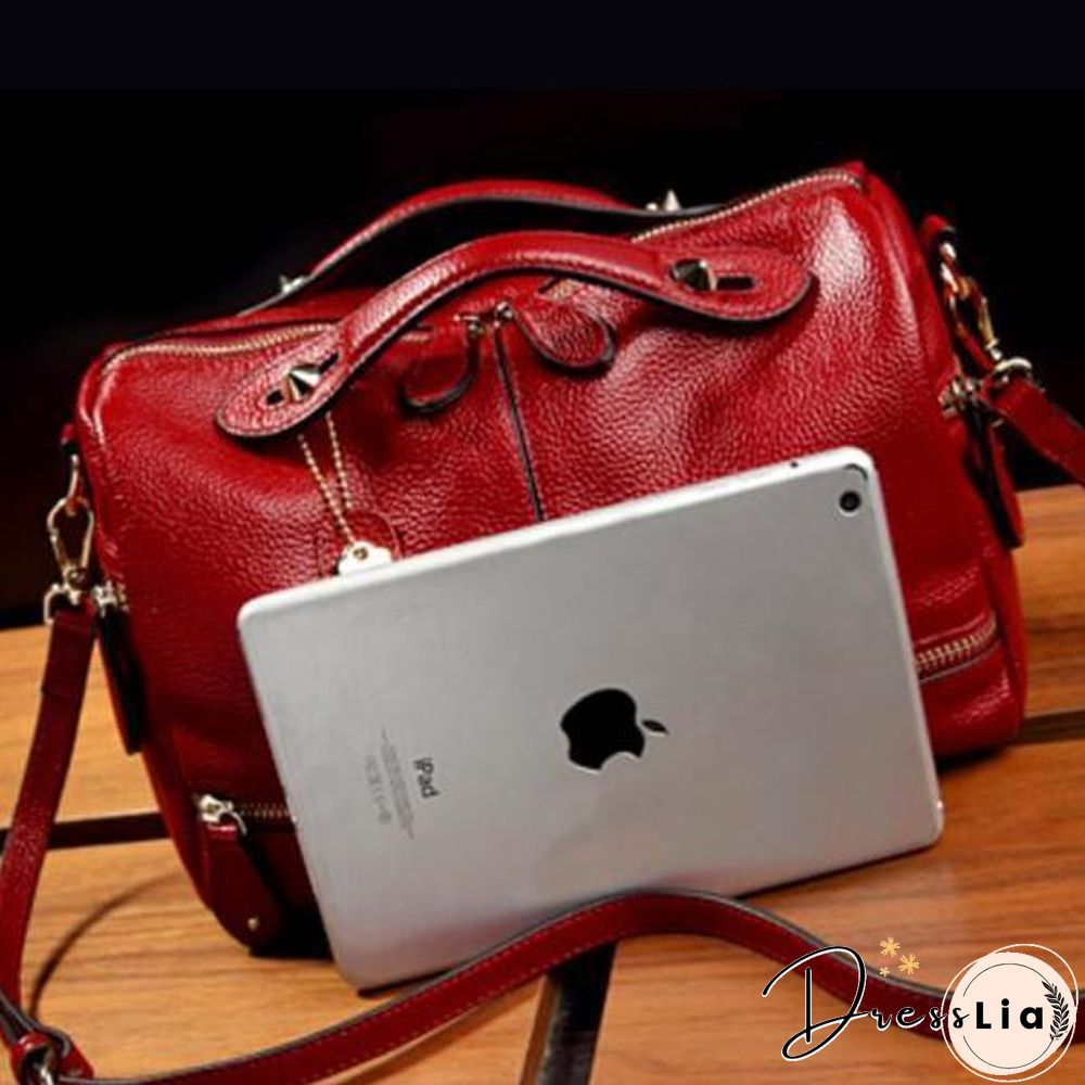 Cowhide PU Leather Handbag Multi Pockets Crossbody Bag