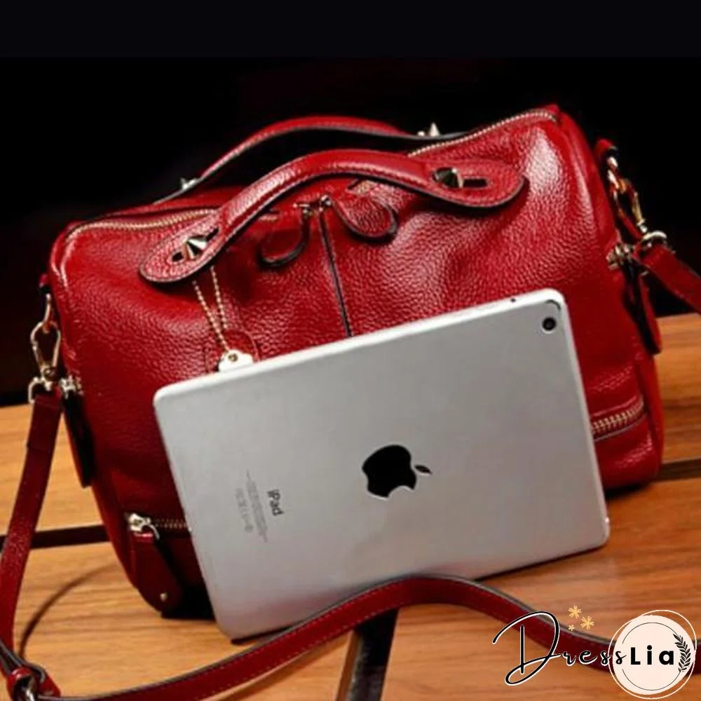 Cowhide PU Leather Handbag Multi Pockets Crossbody Bag