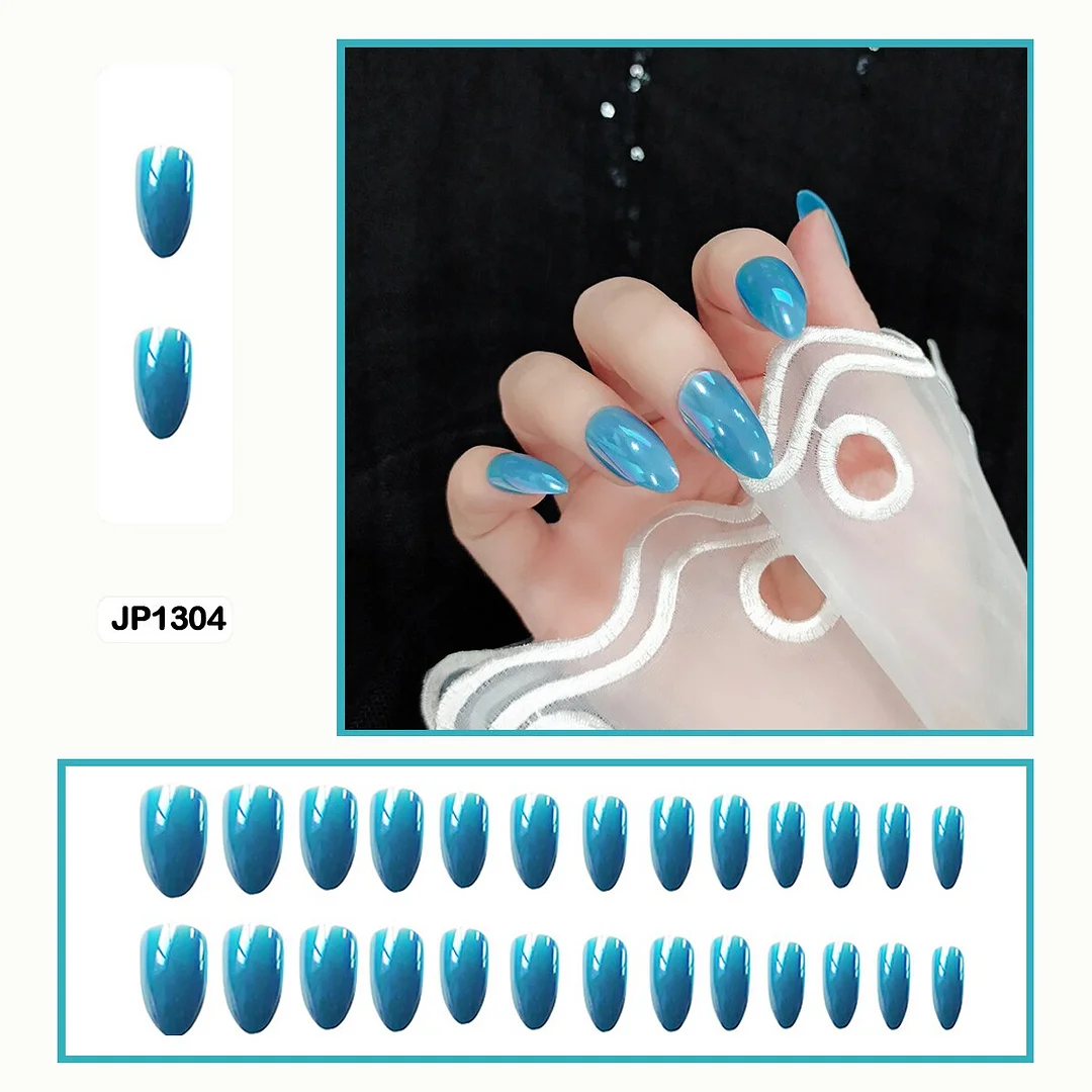 Mermaid Color Auroral Color Shell Fairy Fake Nail Art Wearable False Nails With Glue And Sticker 24pcs/box-Nail Inspo