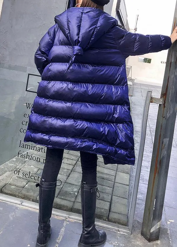 Elegant plus size clothing winter coats blue hooded zippered women parka