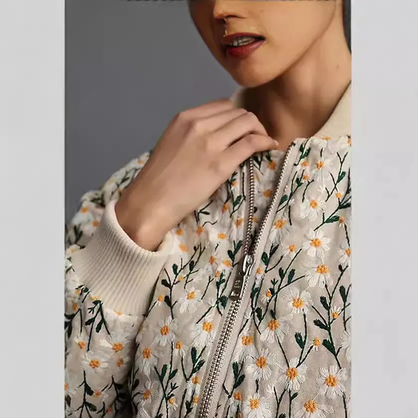 Nigikala Nigikala Autumn And Winter Dais Dais Dais Printing And Dye Pocket Zipper Short Flight Jacket Cotton Clothes Women WQK0501