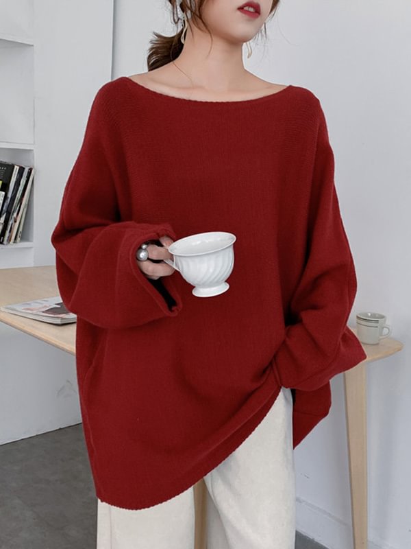 Simple Solid Color Round-Neck Sweater