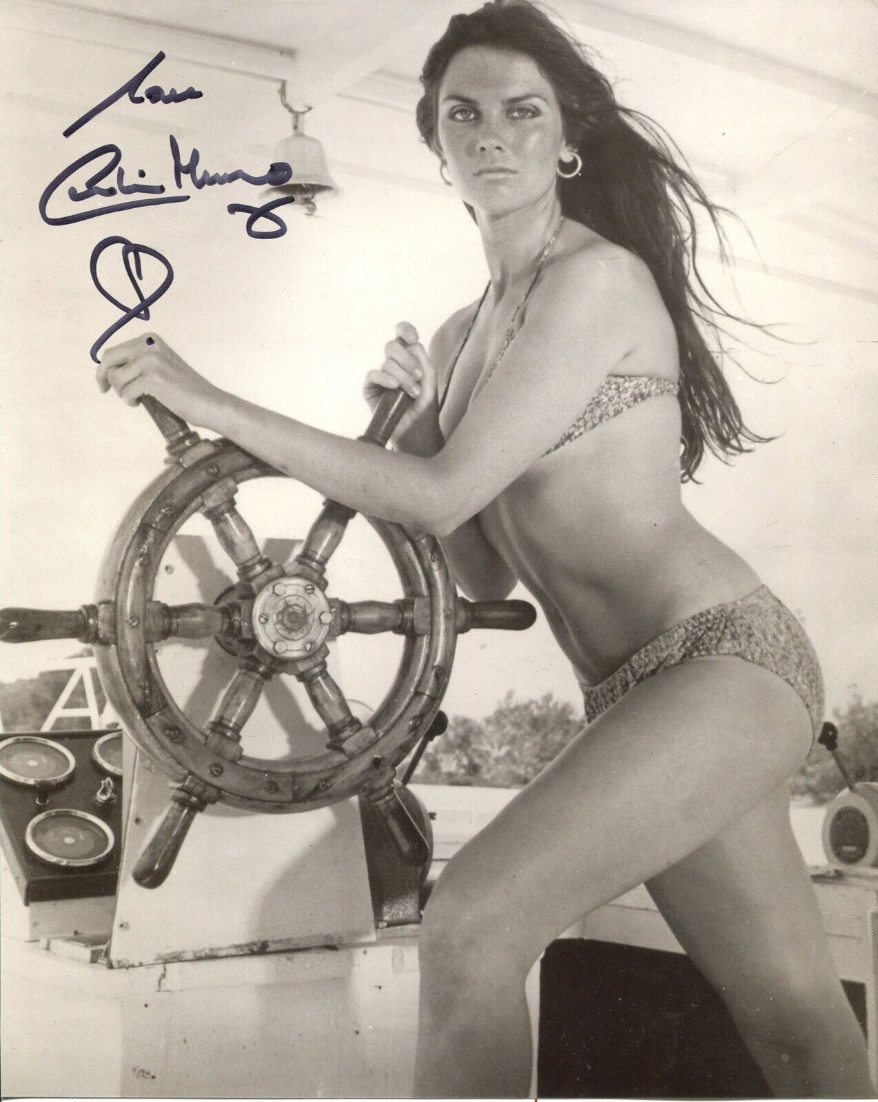 007 Bond girl Caroline Munro signed sexy sea boat Photo Poster painting - IMAGE 7