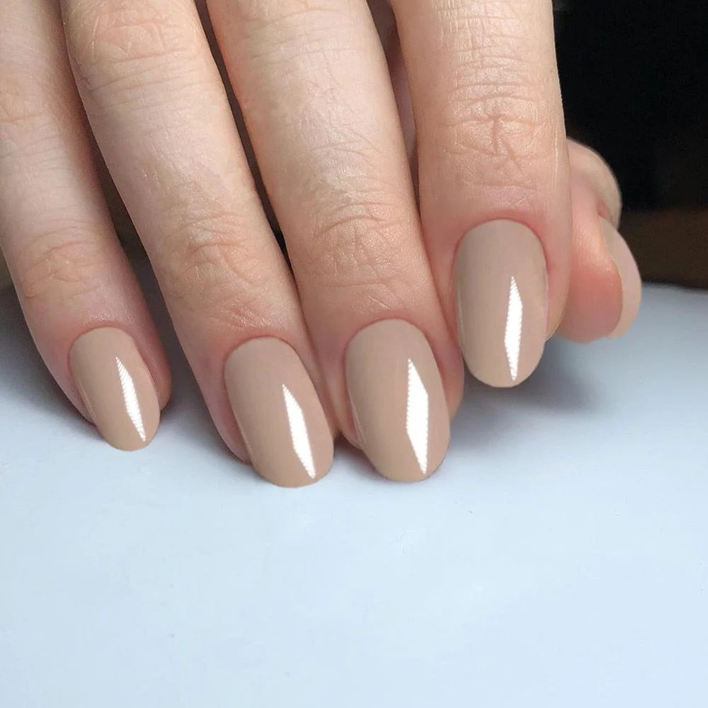 24Pcs Shiny Nude Oval Fake Nails For Children Natural Artificial Press On False Nails DIY Finger Tip Manicure Tools-Nail Inspo