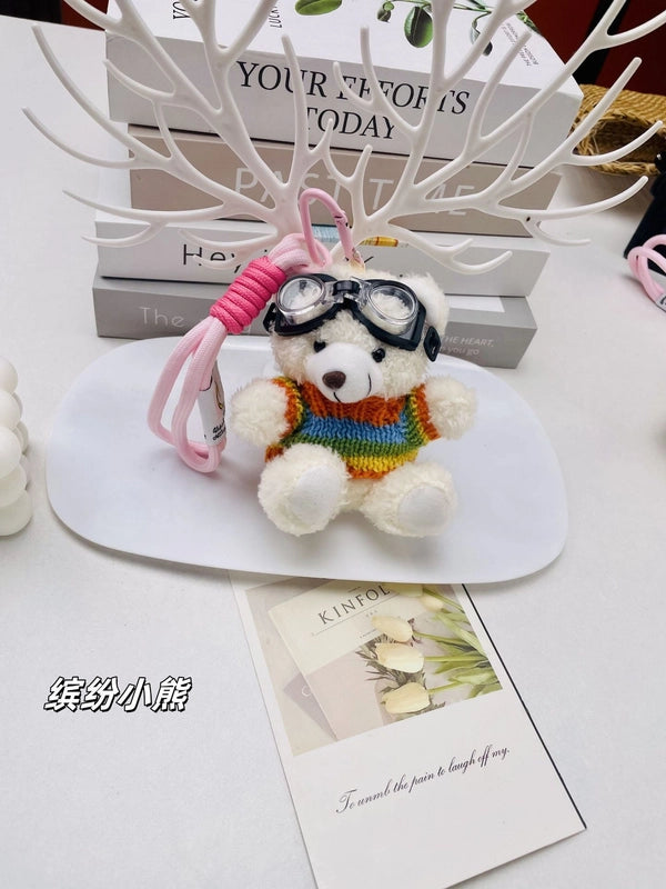 New Pilot Blush Bear Pendant Backpack Car Keychain Plush Doll Student Jewelry Doll Machine Doll