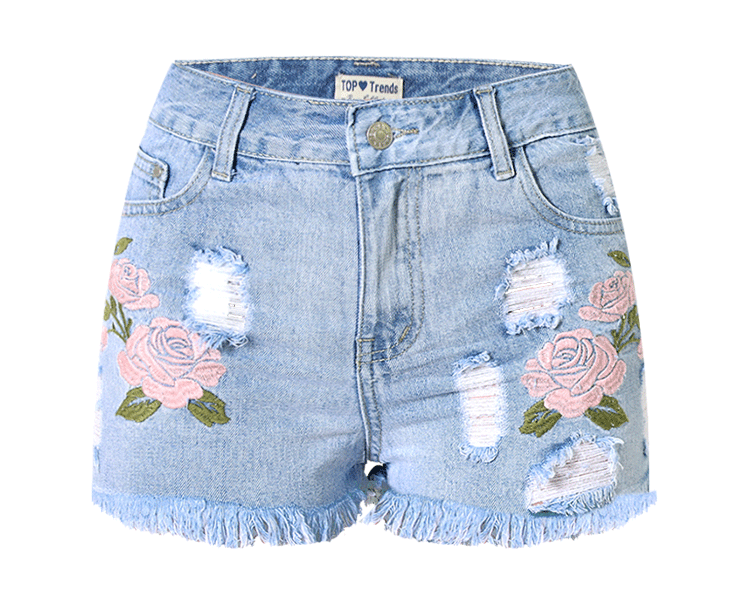 Women's Floral High Waisted Slim Fit Denim Shorts