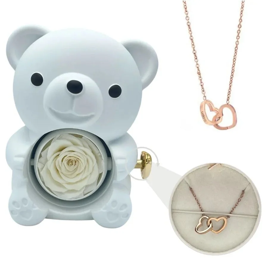  Eternal Bear - W/ Engraved Necklace & Real Rose