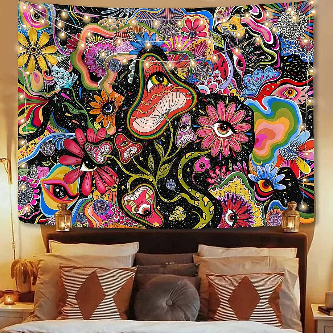 Psychedelic Tapestry Mushroom Tapestry Trippy Tapestry Colorful Hippy Eye tapestries Wall Hanging for Bedroom Wall Art Decor