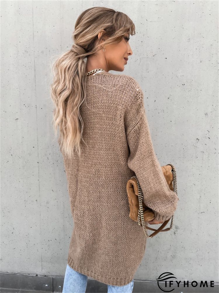 Casual Cotton-Blend Plain V Neck Off Shoulder Sleeve Cardigan | IFYHOME