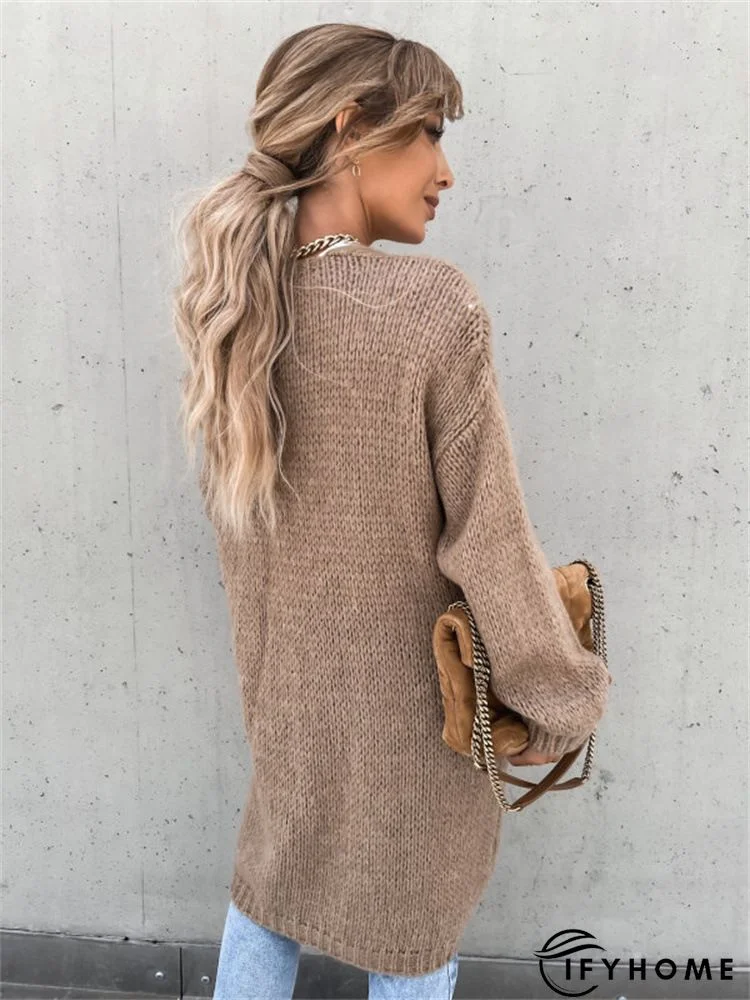 Casual Cotton-Blend Plain V Neck Off Shoulder Sleeve Cardigan | IFYHOME