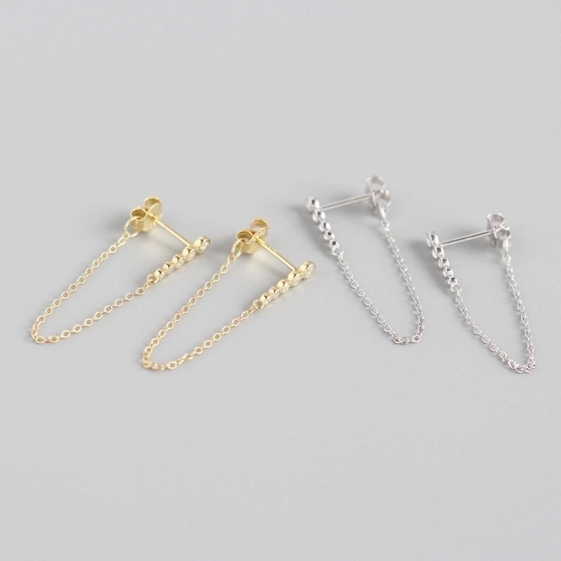 European And American Temperament Long Earrings S925 Sterling Silver Geometric Tassels Earrings