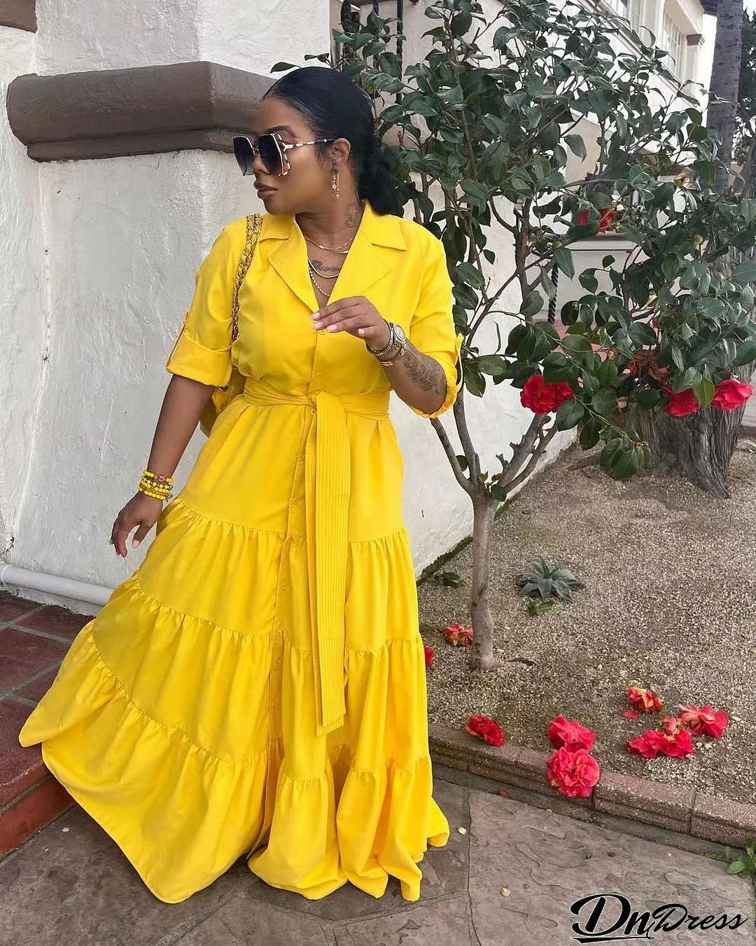 Spring Summer Women's Solid A-Line Shirt Dress With Belt