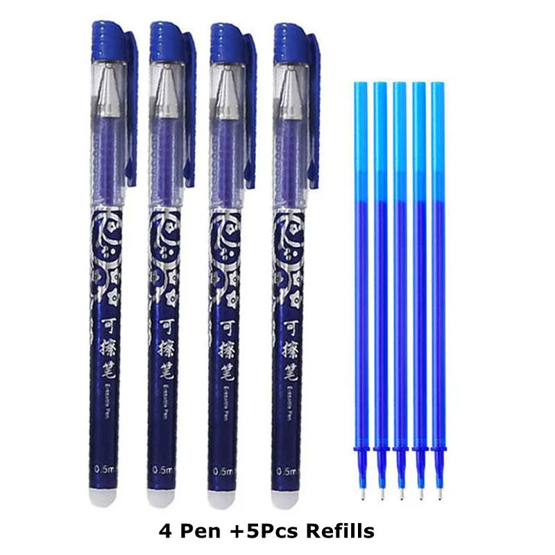 Erasable Pen Set 0.5mm/0.7mm Needle Bullet Tip Gel Ink Pens Refills Rods write erase Washable Handle for School Office Supplies