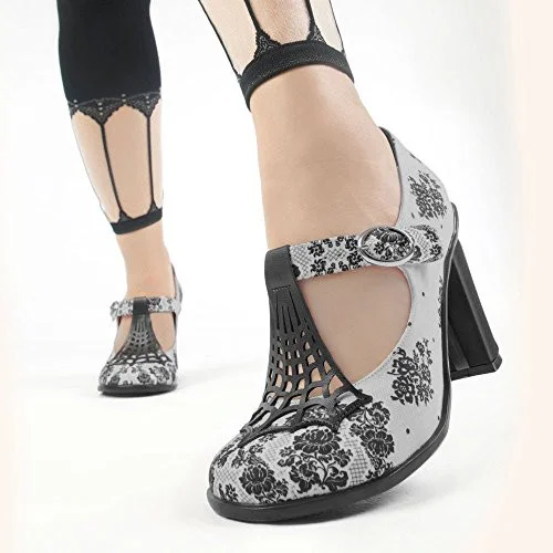 Grey Spider Web Vintage Mary Jane Pumps Vdcoo