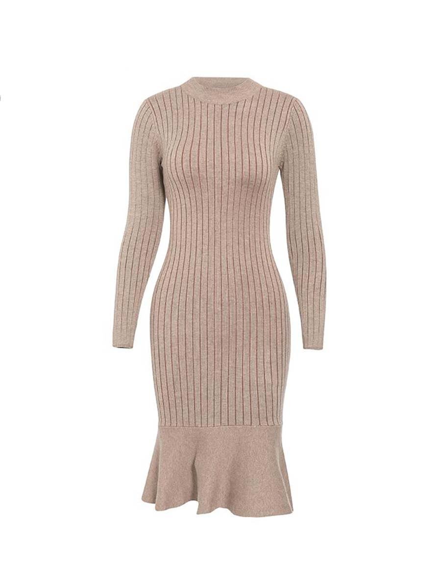 Sweater Dress Chic O-neck Ruffled Knitted Dress
