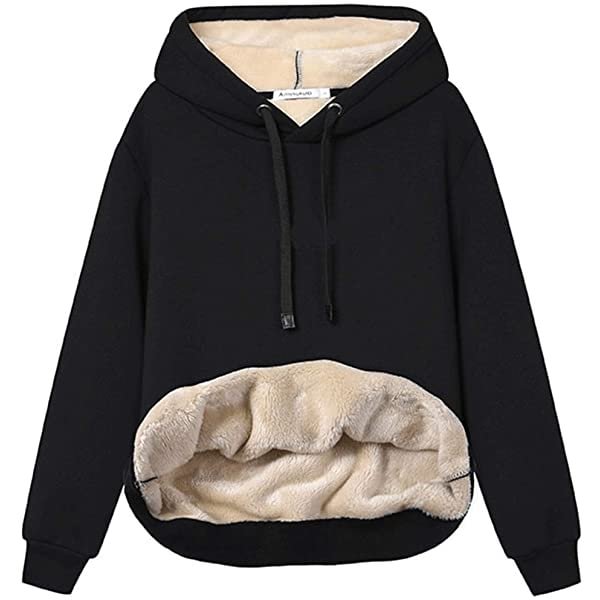 Womens Casual Winter Warm Fleece Sherpa Lined Pullover Hooded Sweatshirt