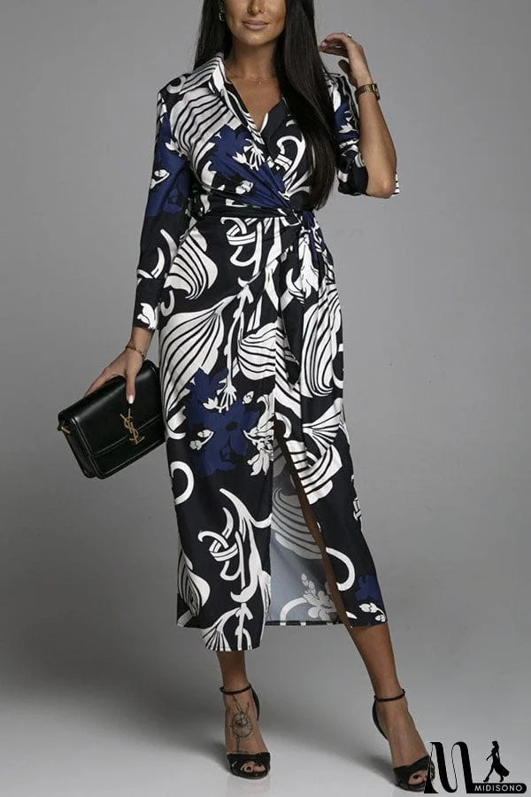 MidiSono - Lasting Daydream Printed Wrap Shirt Midi Dress