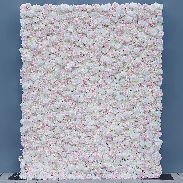 A8217 Pink White Rose Roll Up Cloth 5D Floral Wall Outdoor Wedding Backdrop