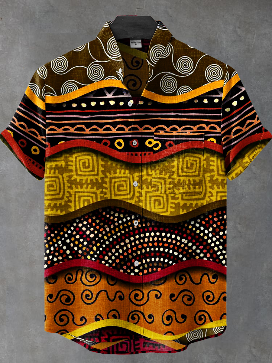 Africa Tribal Ethnic Stripes Art Print Casual 100% Cotton Shirt