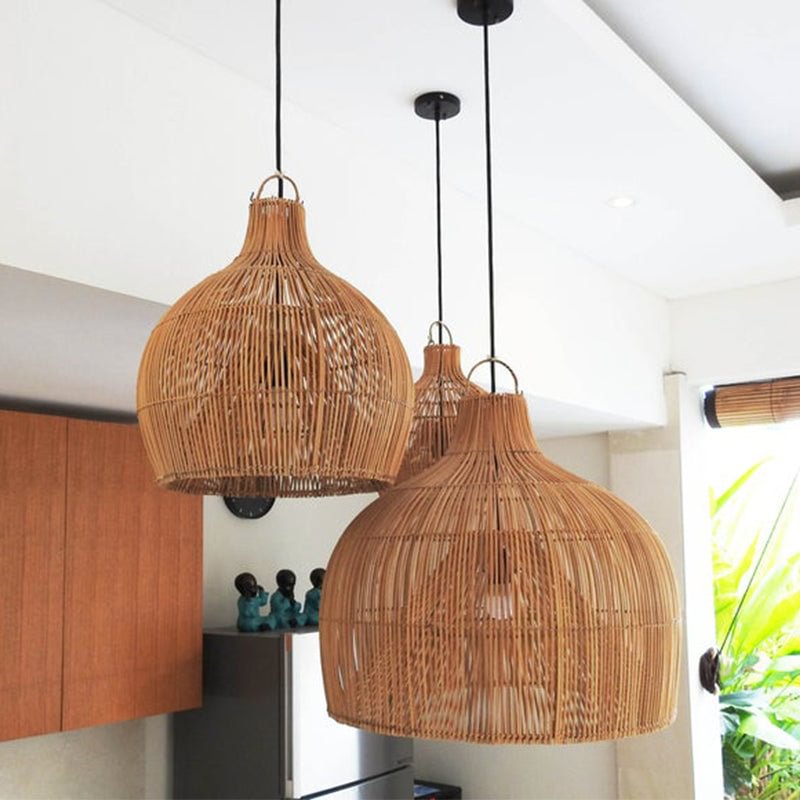 Boho Rattan Woven Lampshade Pendant Lighting for Kitchen Island