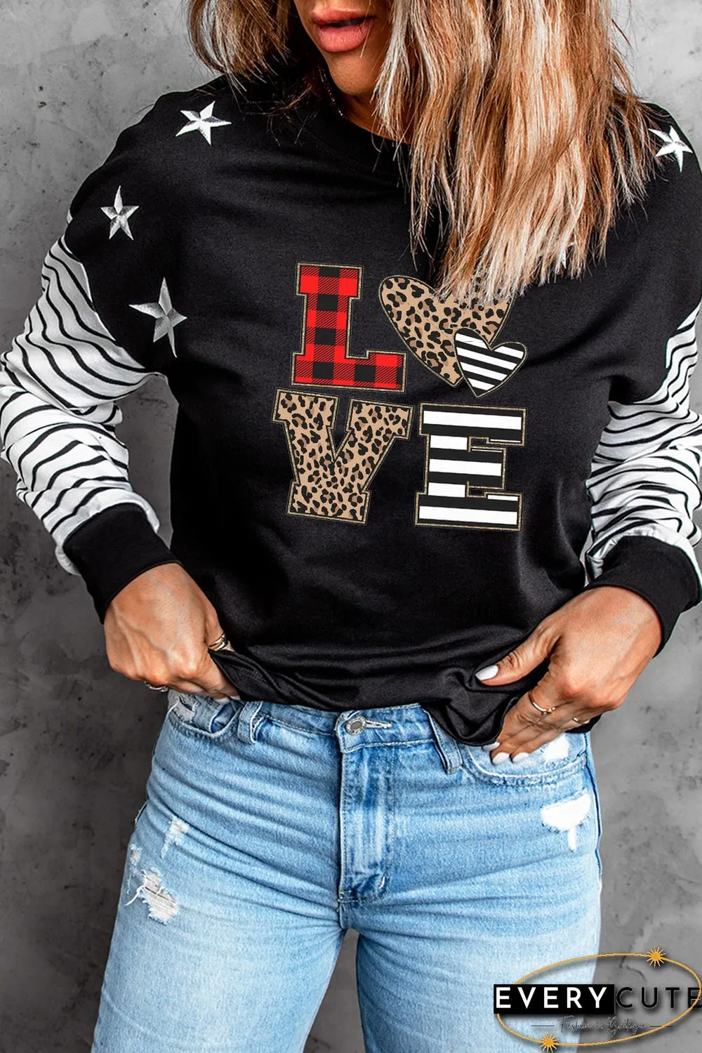 Valentine LOVE Star Striped Print Sweatshirt
