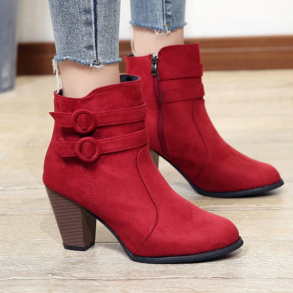 Christmas Gift  Red Boots Women 2021 Ankle Boots for Women High Heel Autumn Shoes Women Fashion Zipper Boots Size 43 Botas Mujer