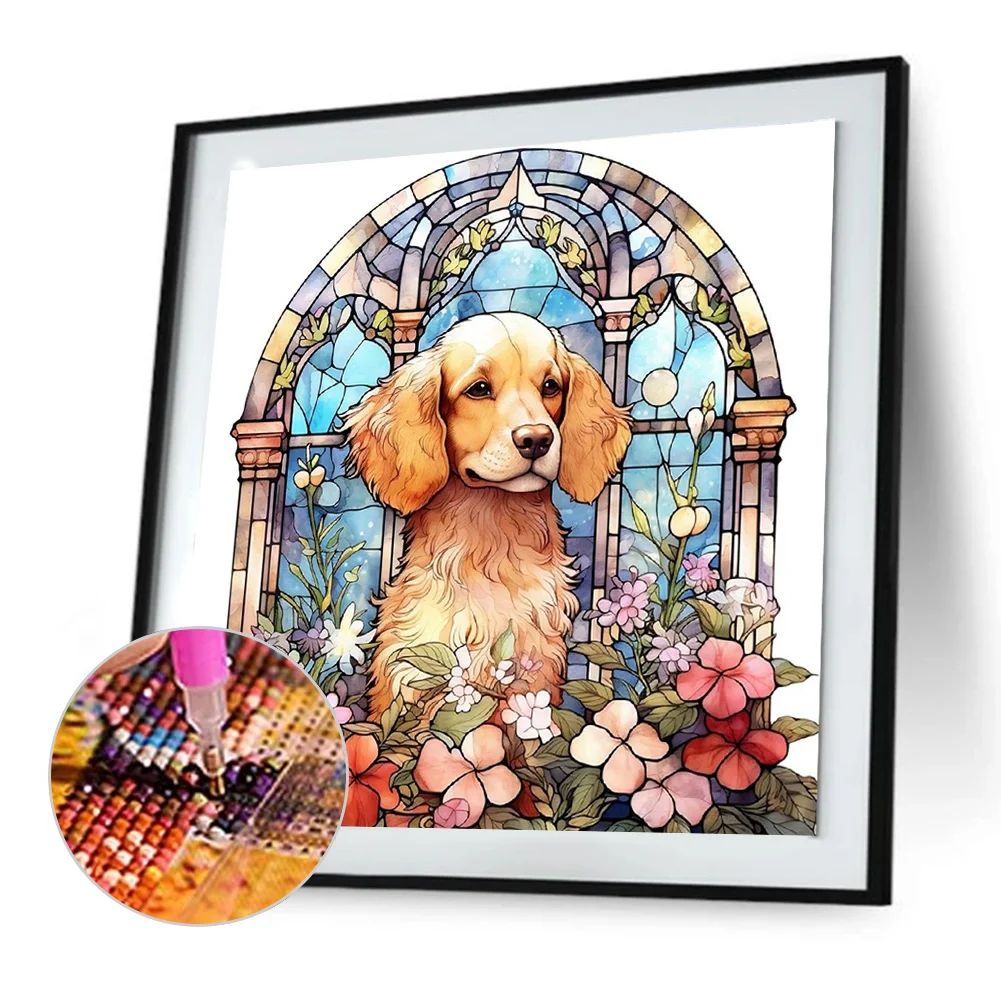 Diamond Painting - Full Round Drill - Stained Glass Dog(Canvas|30*30cm)