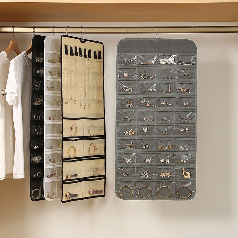 CH New Jewelry Bag Double-sided 80 Grid Earrings Necklace Jewelry Storage Bag Earrings Small Object Organizing Storage Hanging Bag