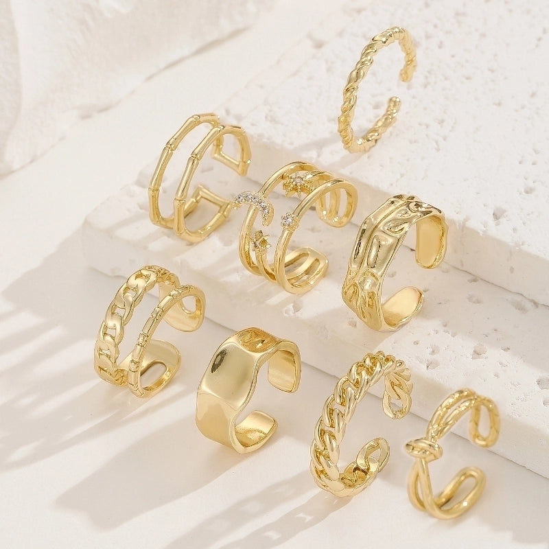 Minimalist Geometric Star Moon Copper Gold Plated Zircon Adjustable Ring In Bulk