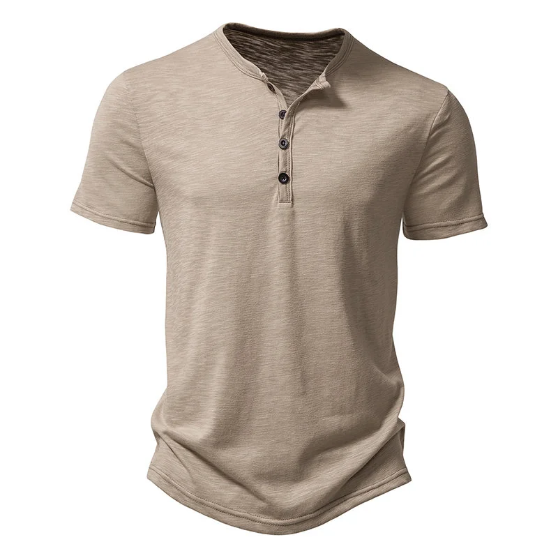 Wongn Summer T Shirt Men Fashion Henley Collar White Tshirt Mens Short Sleeve Casual Slim Tops Tees Solid Color T-shirt for Man