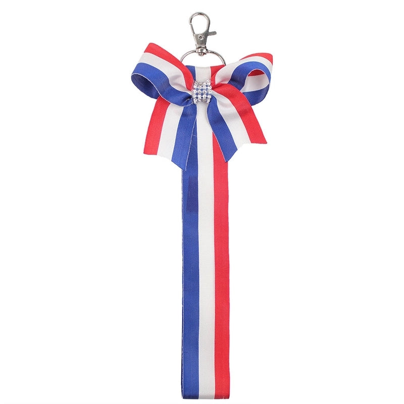 Casual Minimalist Stripe Bow Knot Cloth Inlay Rhinestones Bag Pendant Keychain