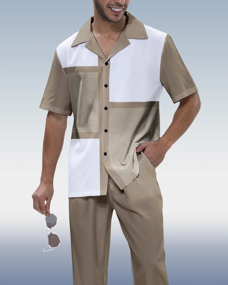 Olive Plaid Short Sleeve Walking Suit