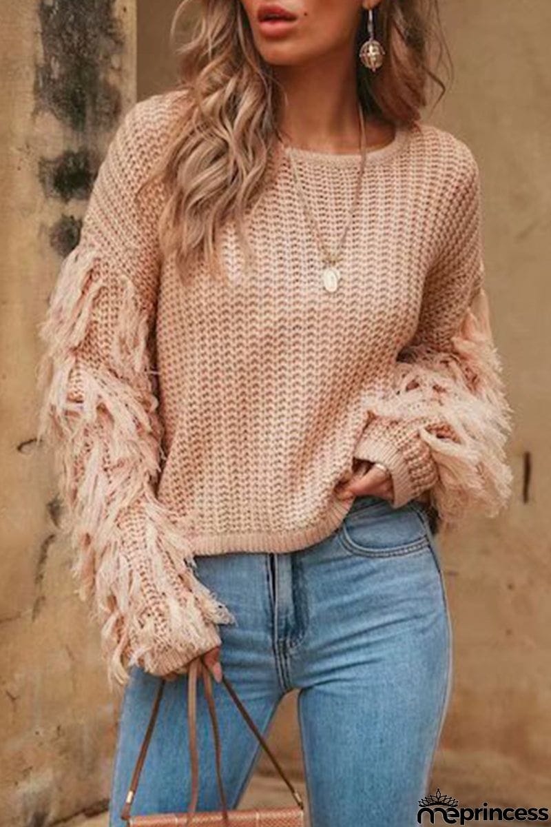 Casual Solid Tassel O Neck Sweaters(4 Colors)