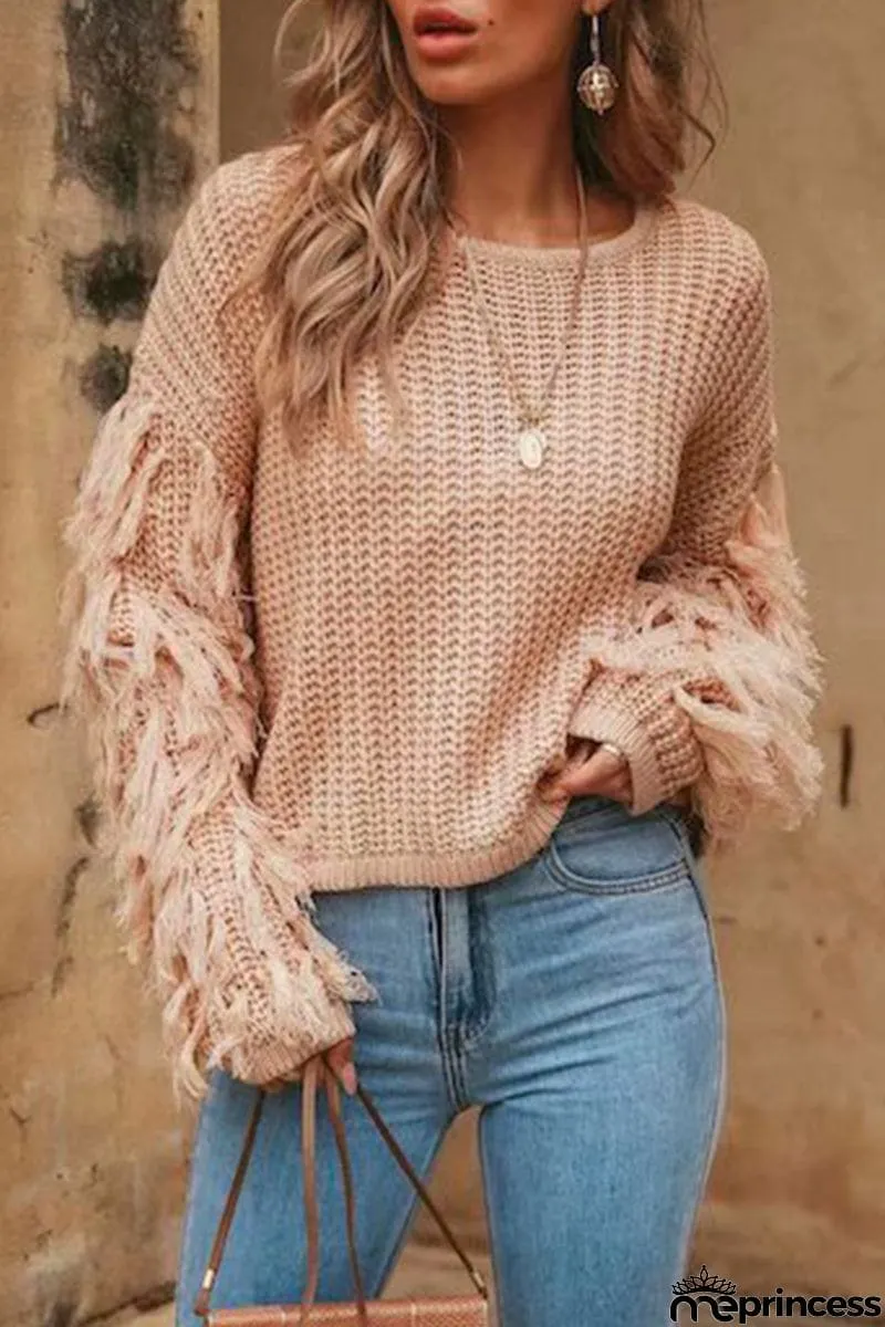 Casual Solid Tassel O Neck Sweaters(4 Colors)
