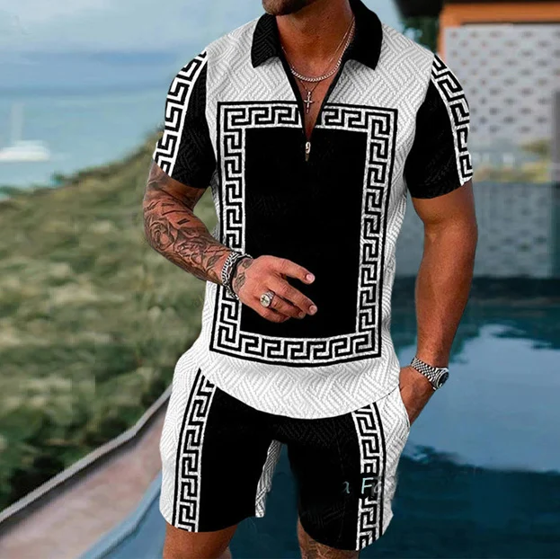 Trendy Zip Polo Shirt Shorts Set