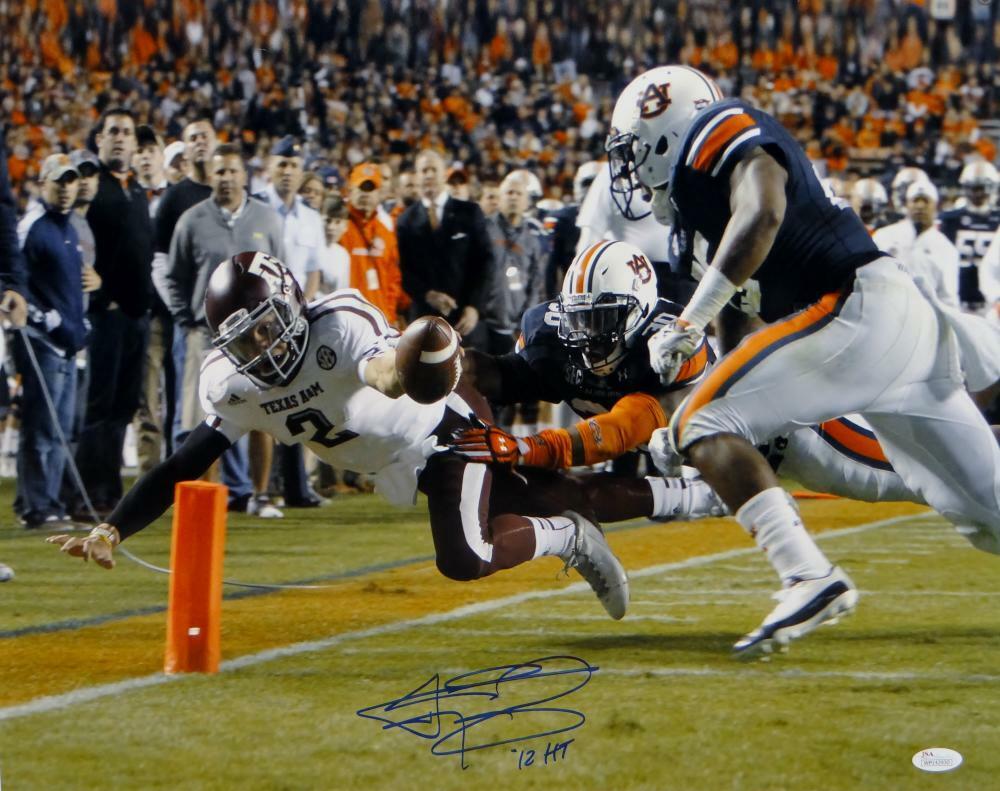 Johnny Manziel Autographed 16x20 Leaping For TD Photo Poster painting W/ HT- JSA Witnessed Auth