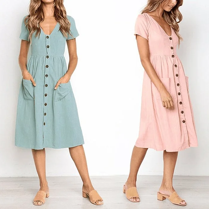 Cotton Linen Summer Pocket Dress