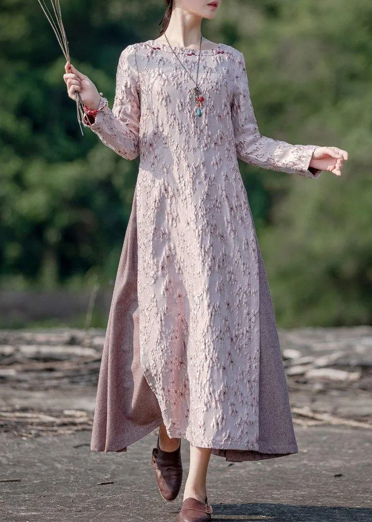 Chic o neck false two pieces spring clothes For Women Photography pink embroidery Dresses