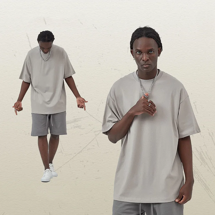 Premium Weight Cotton Crewneck T-Shirt - Light gray-FG  Stunahome.com