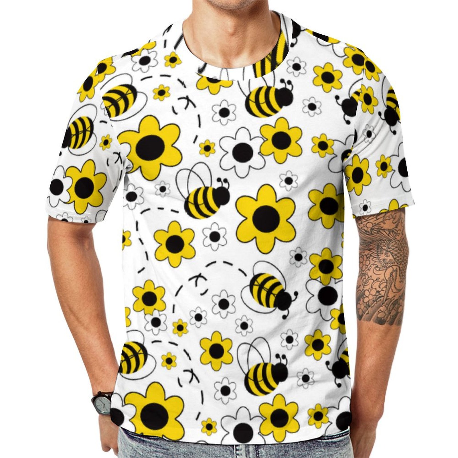 Honey Honeycomb Floral Brushed Plum Short Sleeve Print Unisex Tshirt Summer Casual Tees for Men and Women Coolcoshirts