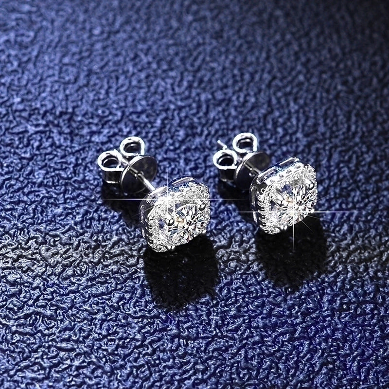 1 Pair 925 Sterling Silver Moissanite Zircon Square Ear Studs
